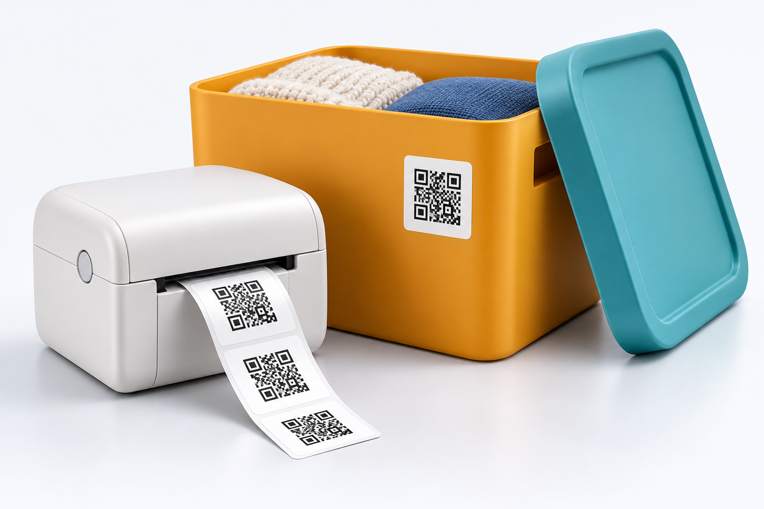 Иллюстрация печати QR-этикеток для маркировки коробок